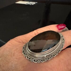 Elegant sterling Silver and ‎ smoky quartz Statement Ring